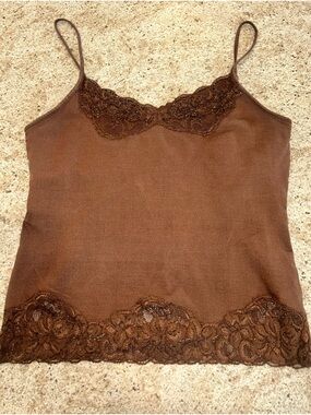 Y2K Fairycore Beaded Cami 🤎 Chocolate Brown Lace Top ✨ Coquette Vintage